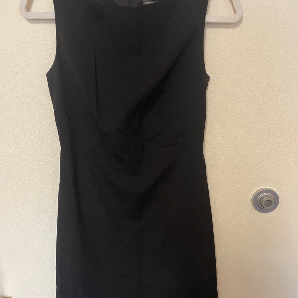 Banana Republic Wool Blend Black Midi Sleeveless Boat Neck Dress